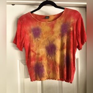 Tie-Dye Short Sleeve Top - Red, Orange, Purple